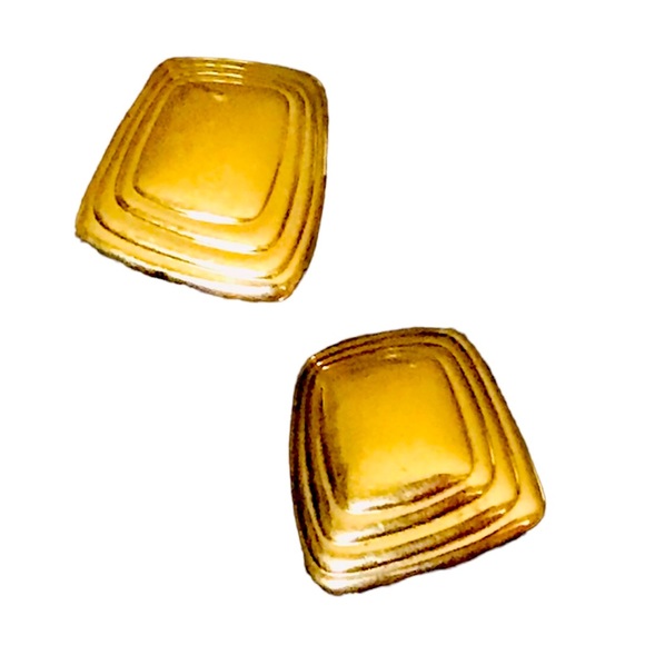 Vintage MCM Costume Gold Tone & Geometric Shape Stud Post Earrings - Picture 1 of 8